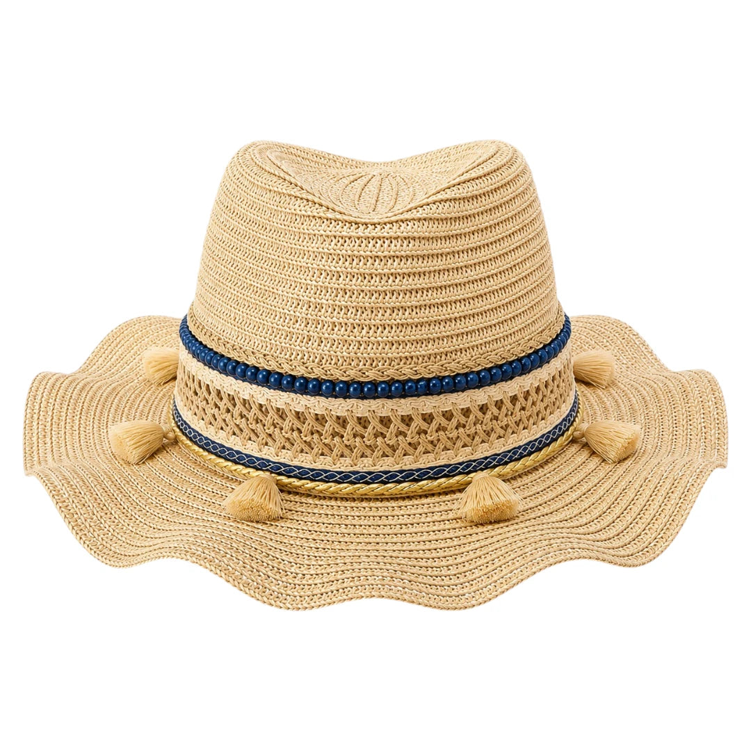 Hatvi Boho Beige Tassel Straw Sun Hat