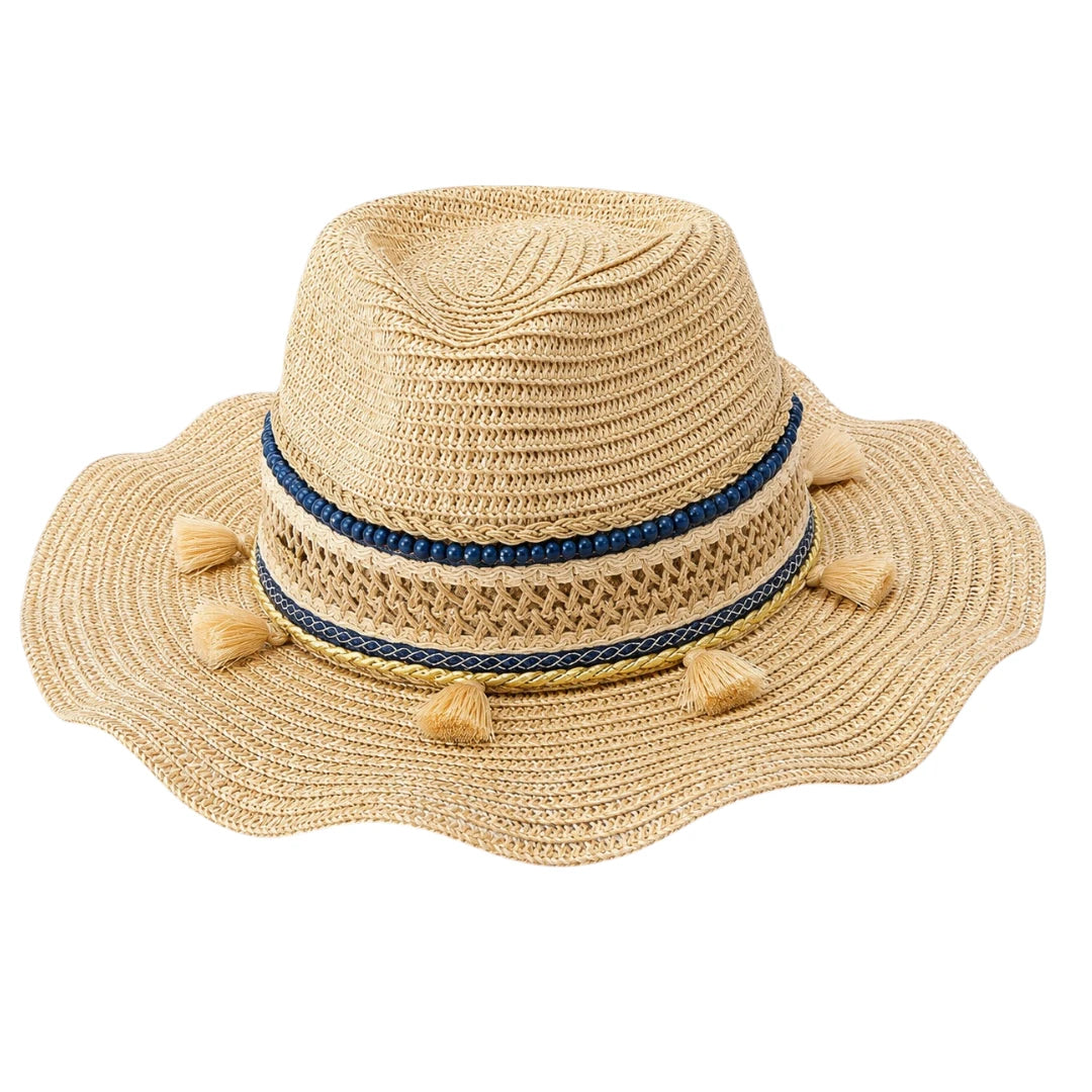 Hatvi Boho Beige Tassel Straw Sun Hat