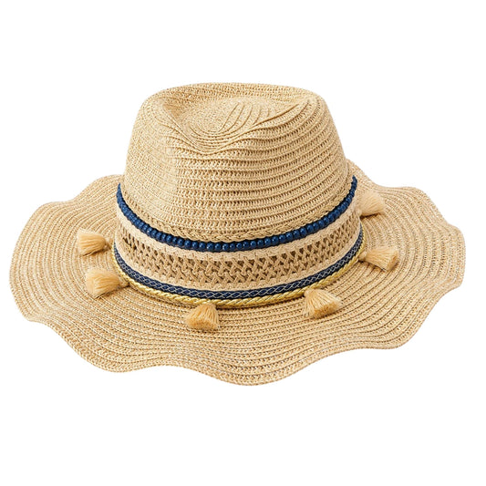 Hatvi Boho Beige Tassel Straw Sun Hat