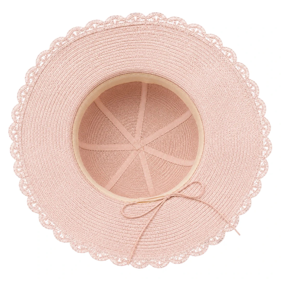 Hatvi Pearl Lace Wide Brim Sun Hat – Pink Women's Summer Hat