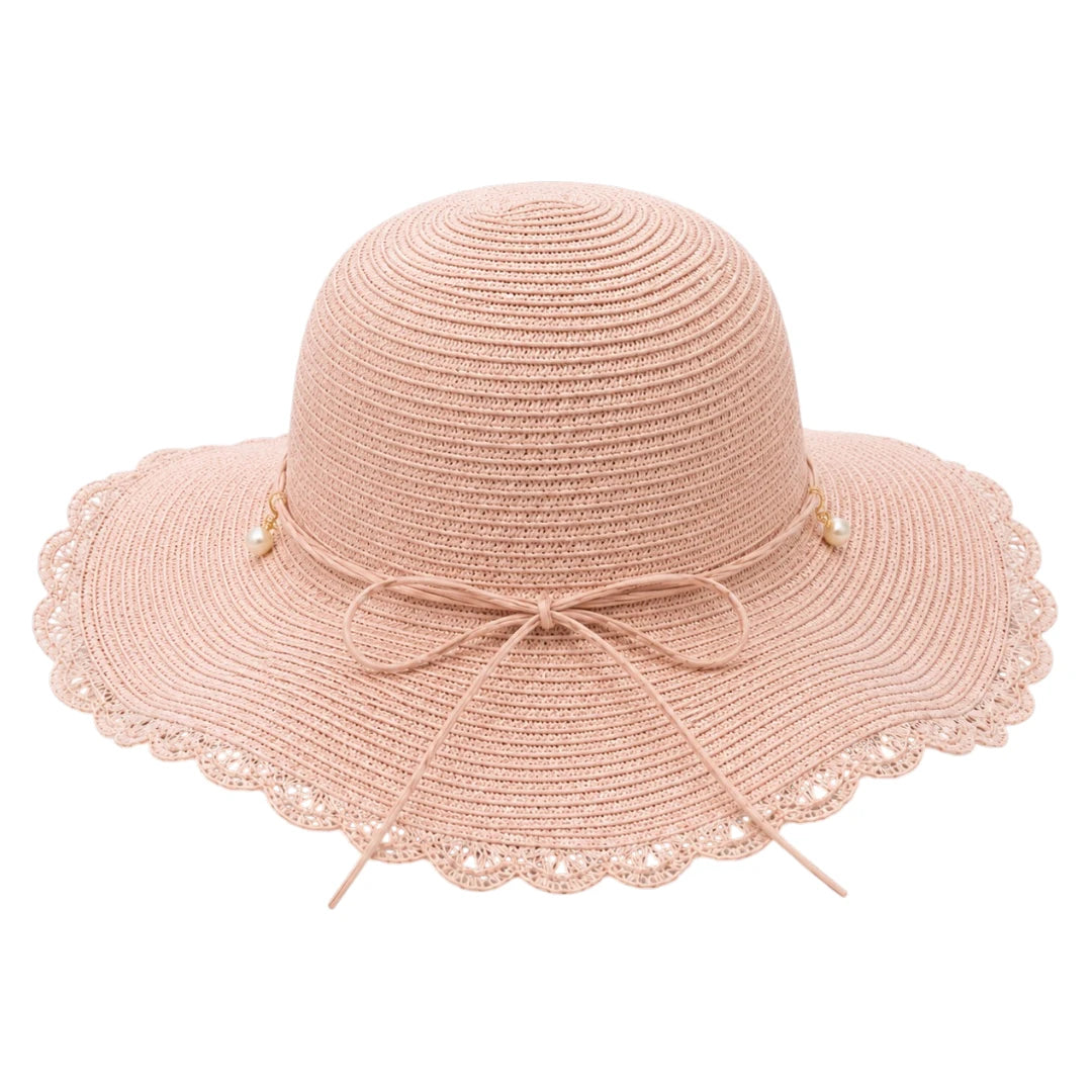Hatvi Pearl Lace Wide Brim Sun Hat – Pink Women's Summer Hat
