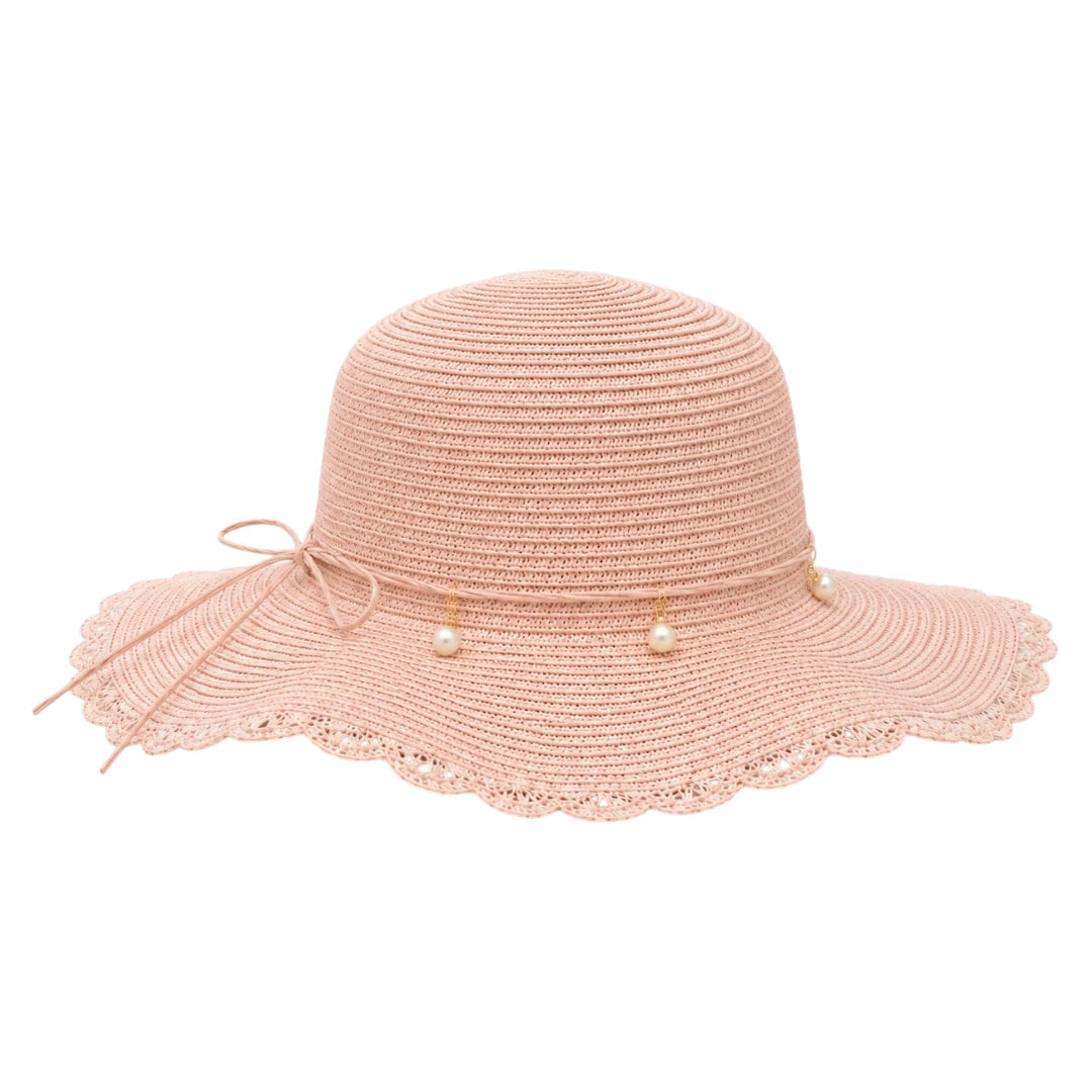 Hatvi Pearl Lace Wide Brim Sun Hat – Pink Women's Summer Hat