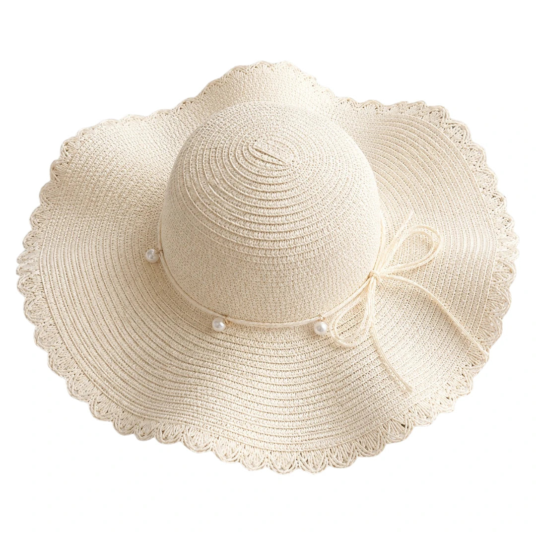Hatvi Beige Pearl Ribbon Sun Hat