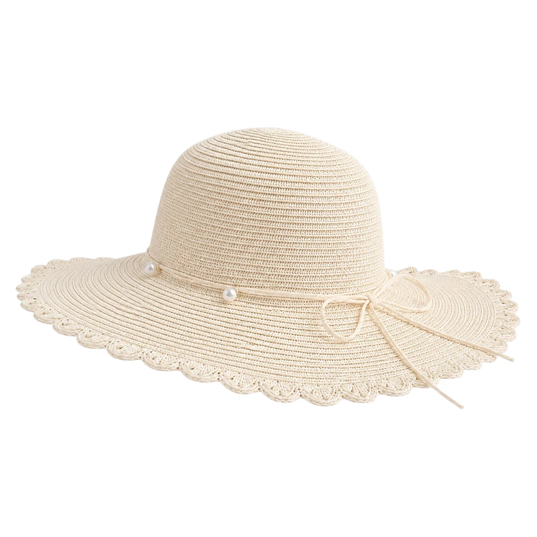Hatvi Beige Pearl Ribbon Sun Hat